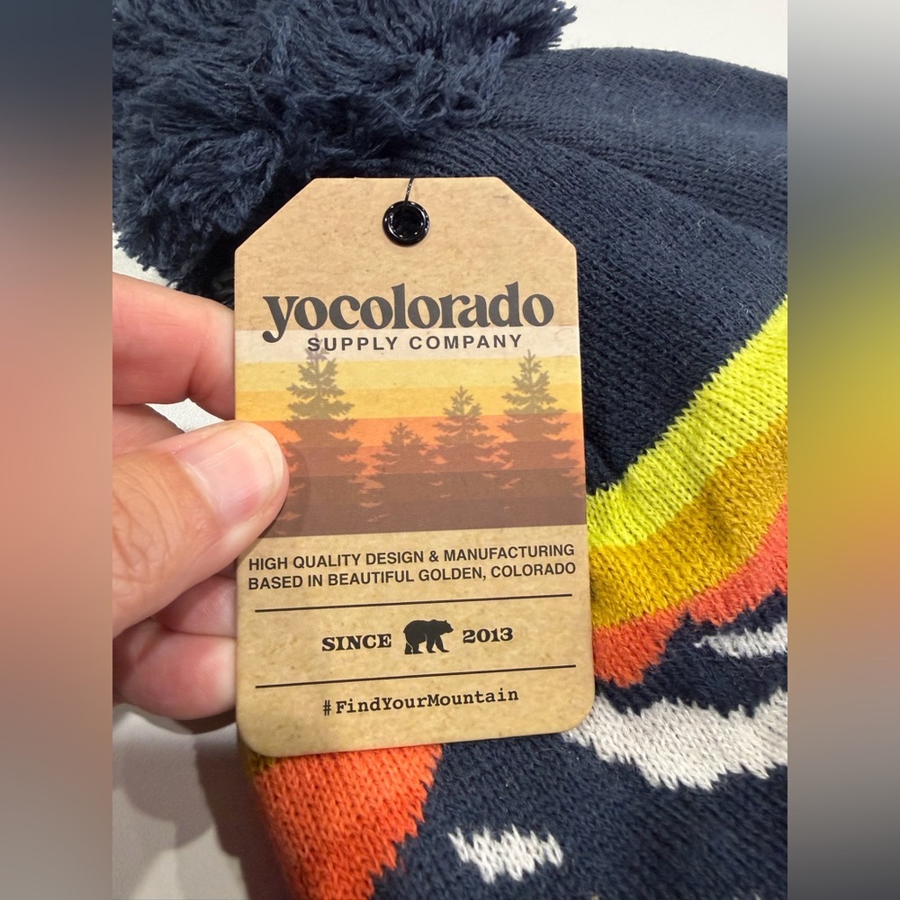 Yo Colorado Colorado 14ers Beanie Hat Navy NWT Pom Mountain Ski Snow Cozy - Picture 5 of 7
